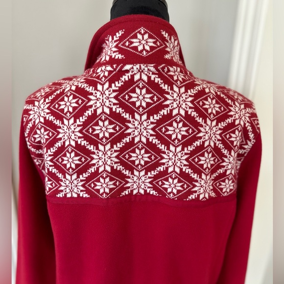 L.L. Bean Nordic Fleece Zip Up Jacket Women Size Large Snowflake ❄️ Red - Picture 8 of 12